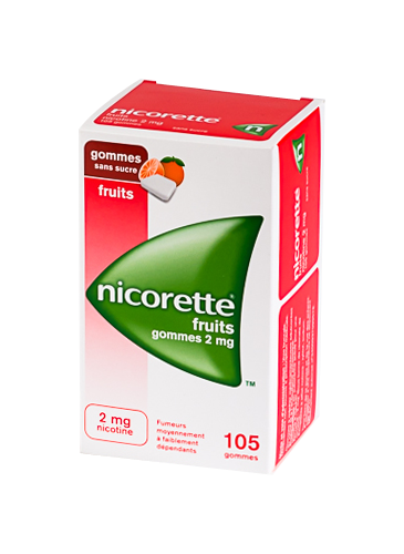 Image NICORETTE 2MG 105 GOMMES SANS SUCRE FRUITS