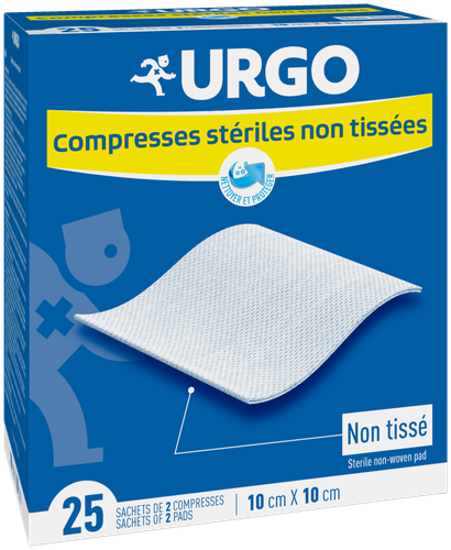 Image Urgo - Compresses stériles non tissées - 25 sachets de 2 compresses de 10 x 10 cm